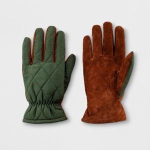 Men's Quilted Fleece Nylon Lined Leather Gloves - Goodfellow & Co™ Green  M/L